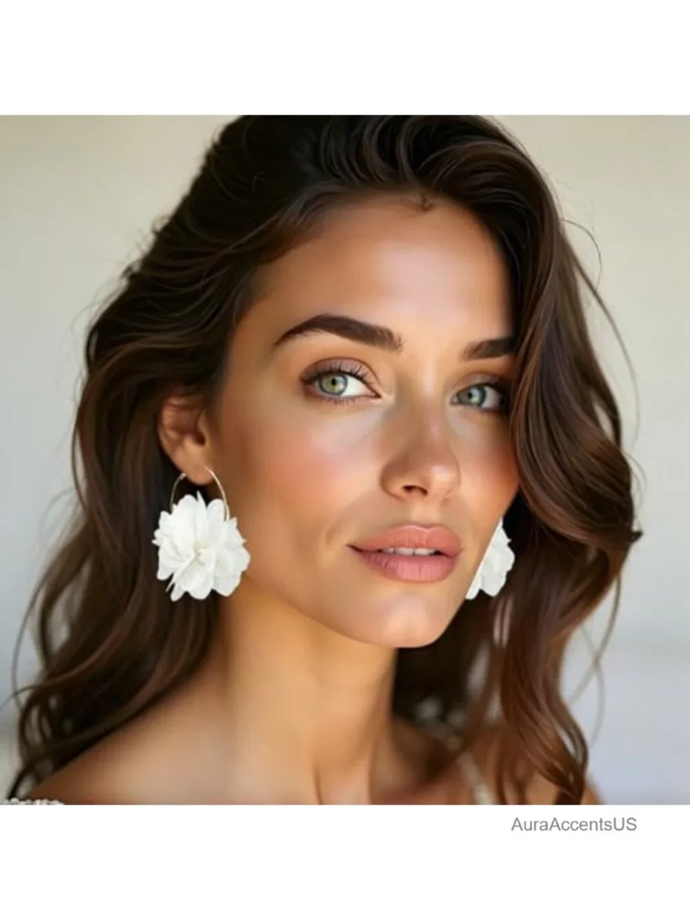 Gold Plated Organza Flower Hoop Earrings Lightweight Statement Jewelry Women
